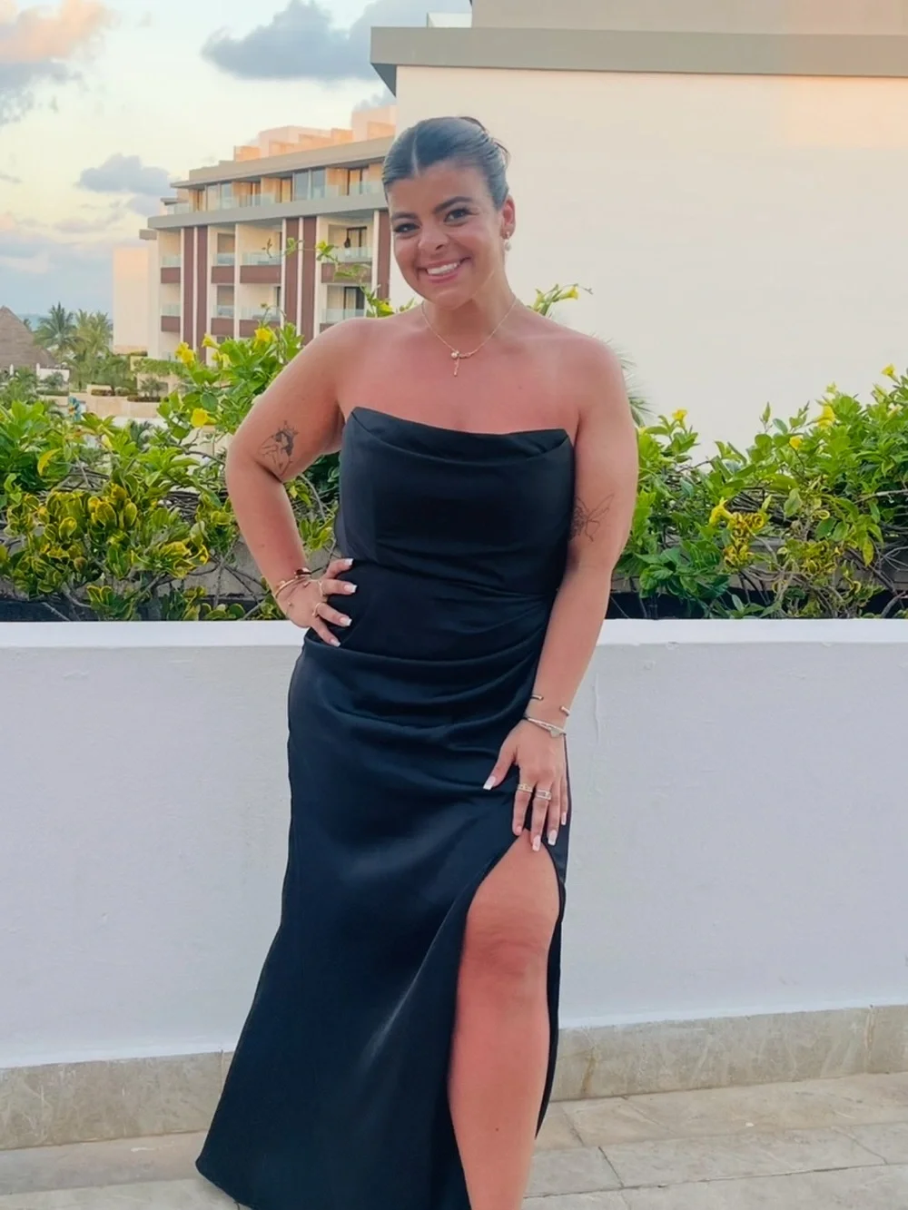 Azazie Black Strapless Satin Wedding Guest Gown - Picture 1 of 1